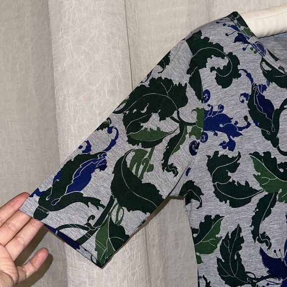 LuLaRoe L Julia Gray Green Blue Floral Short Sleeve Crewneck Dress - Picture 5 of 10